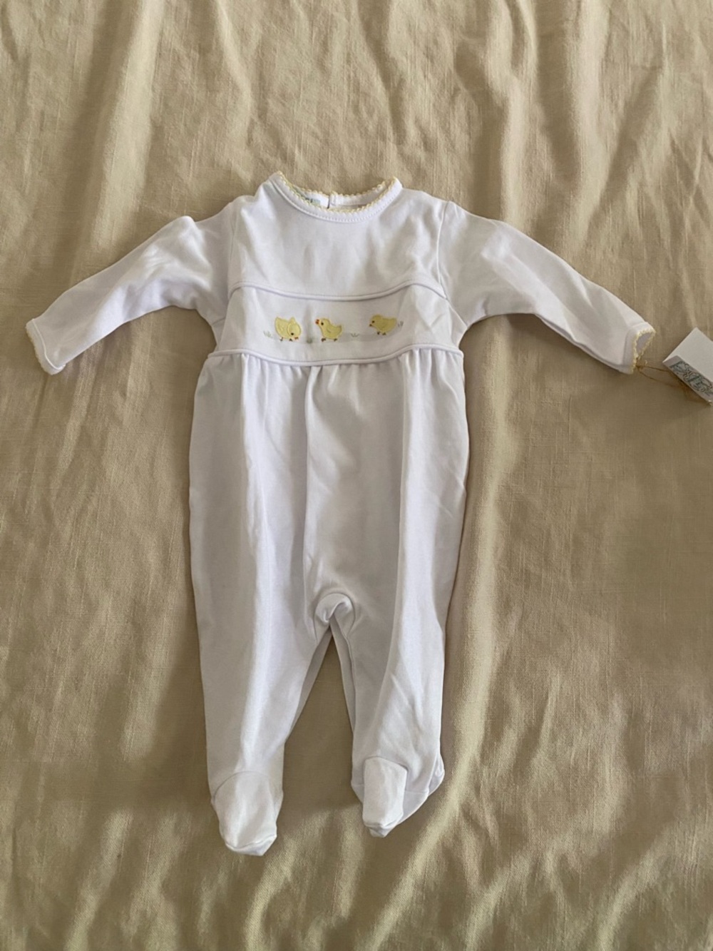 Baby One-Piece Footed Romper with Yellow Chick Trim
